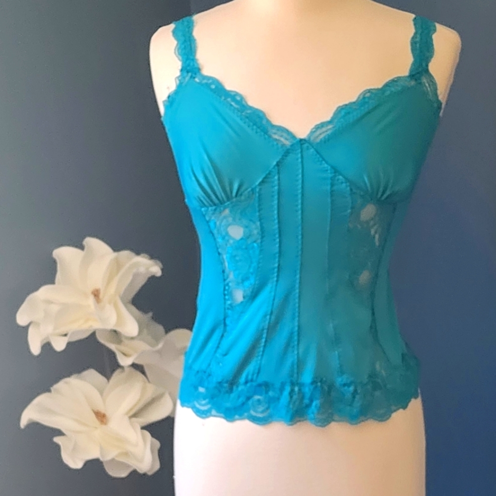 Teal Lace and Satin Sleep Tank